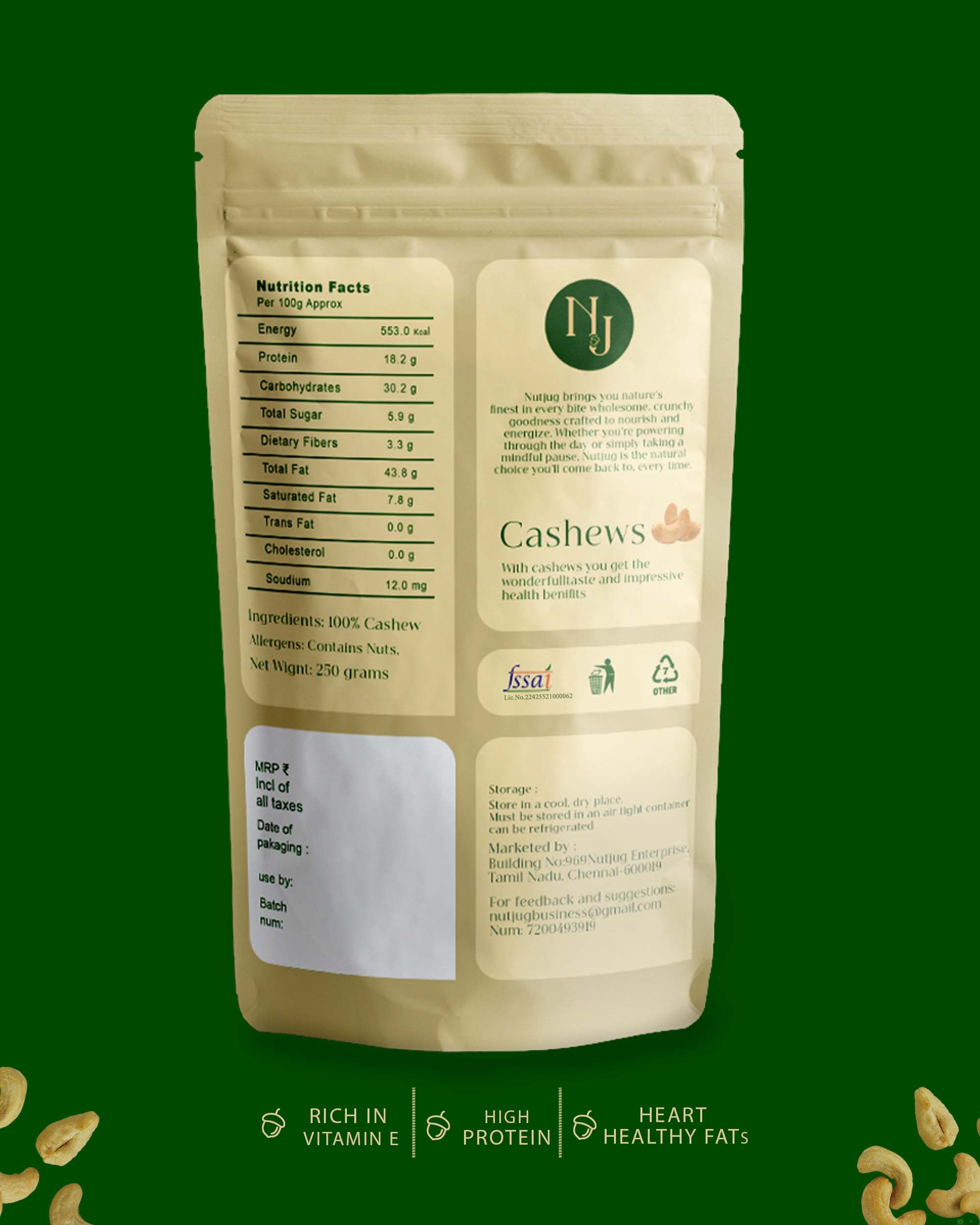 NUTJUG Cashew half moon 250g
