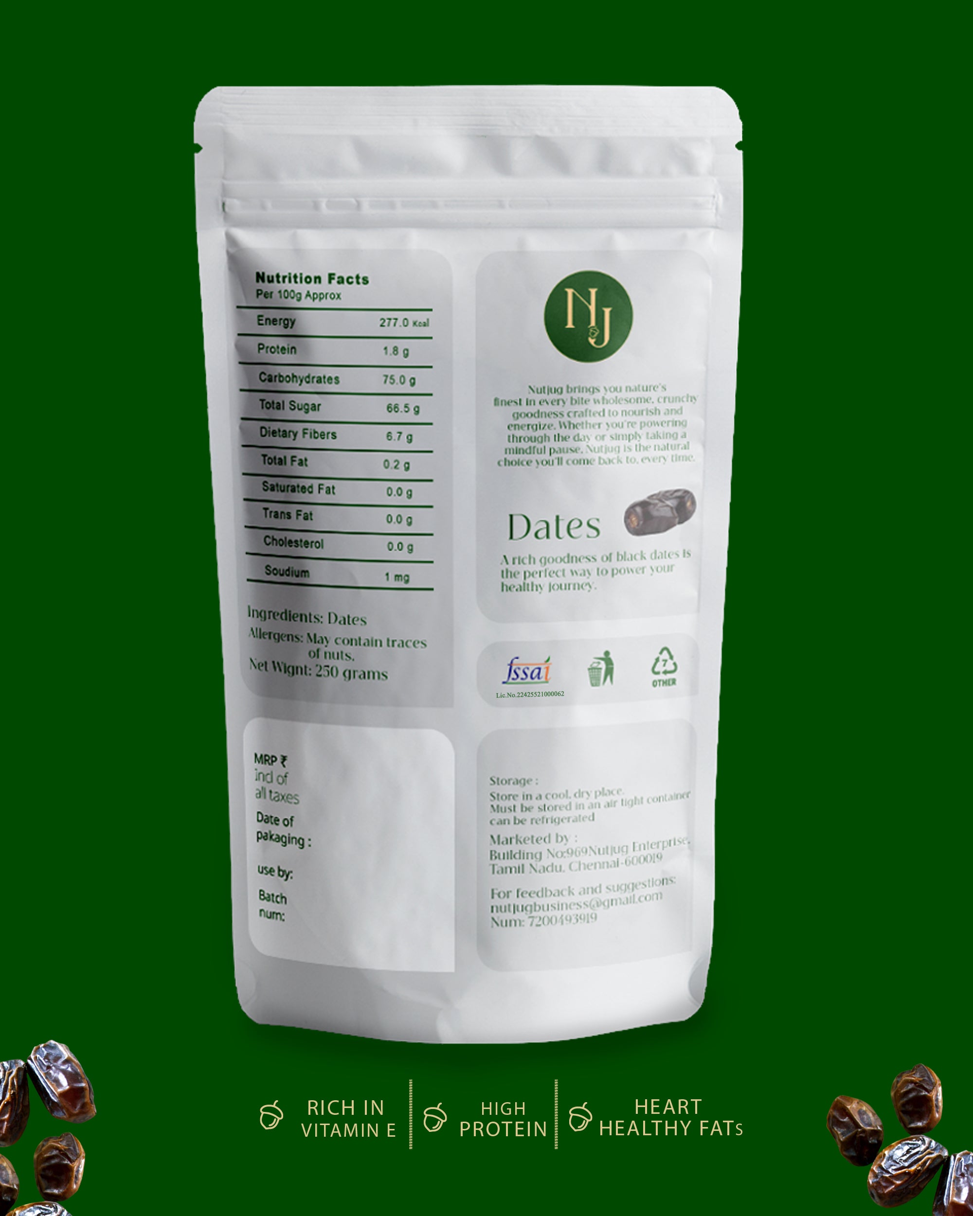 NUTJUG Black dates 250g