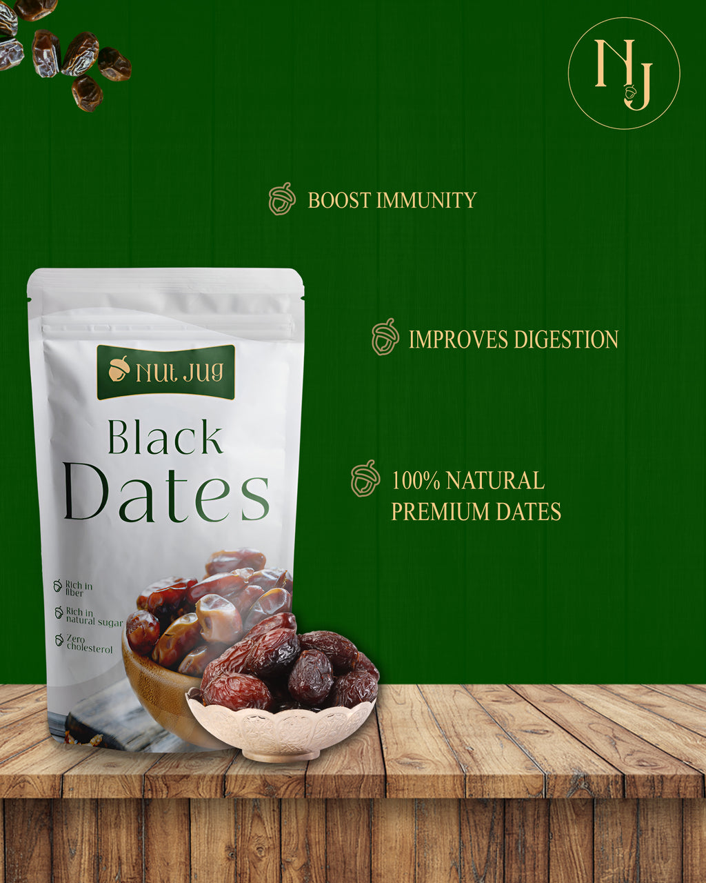 NUTJUG Black dates 250g