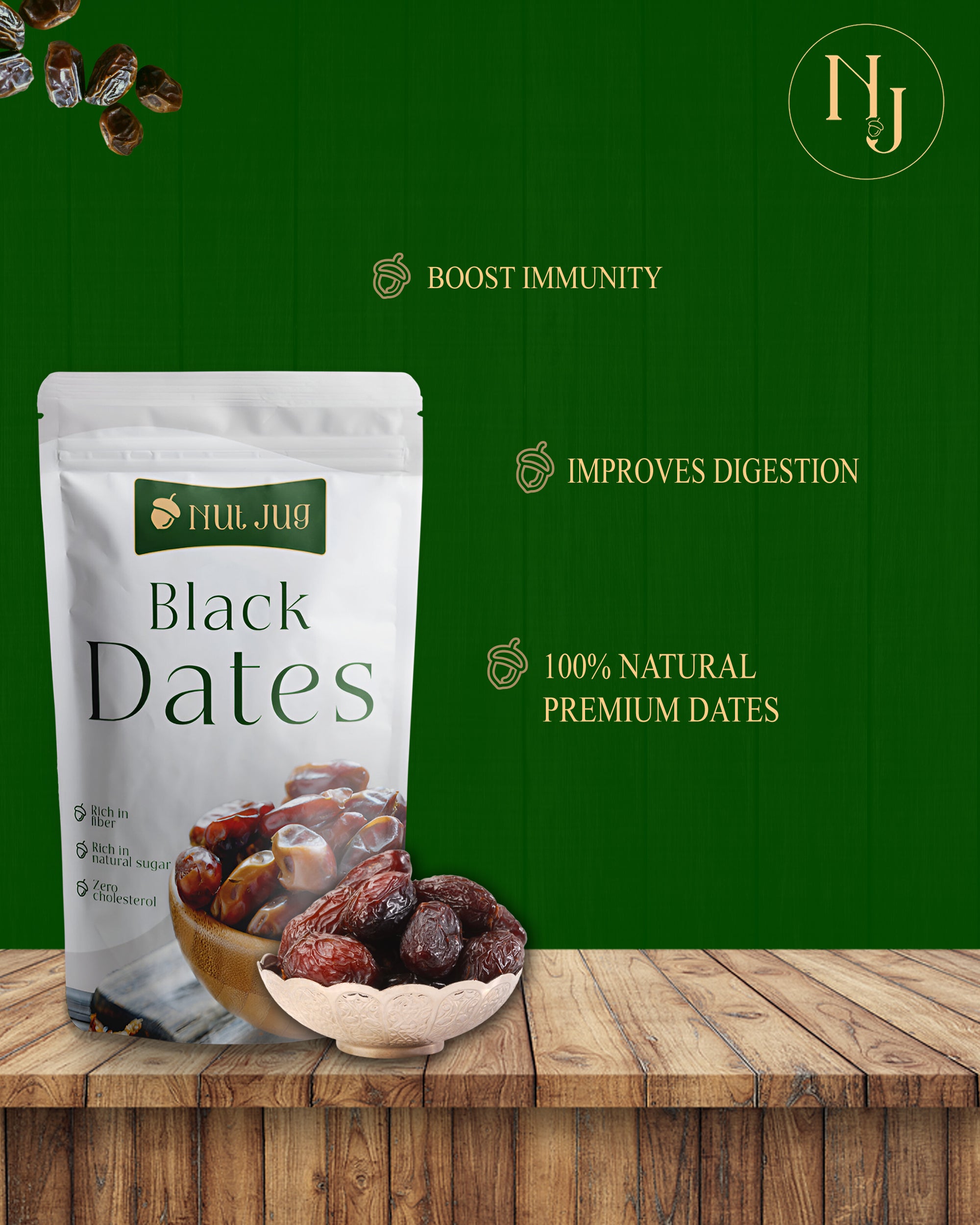 NUTJUG Black dates 250g