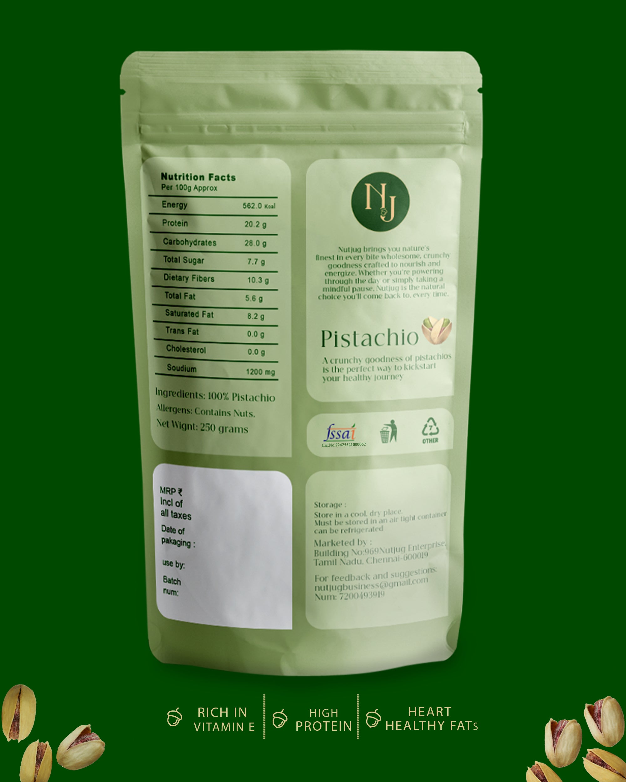 NUTJUG Pistachio roasted and salted 250g