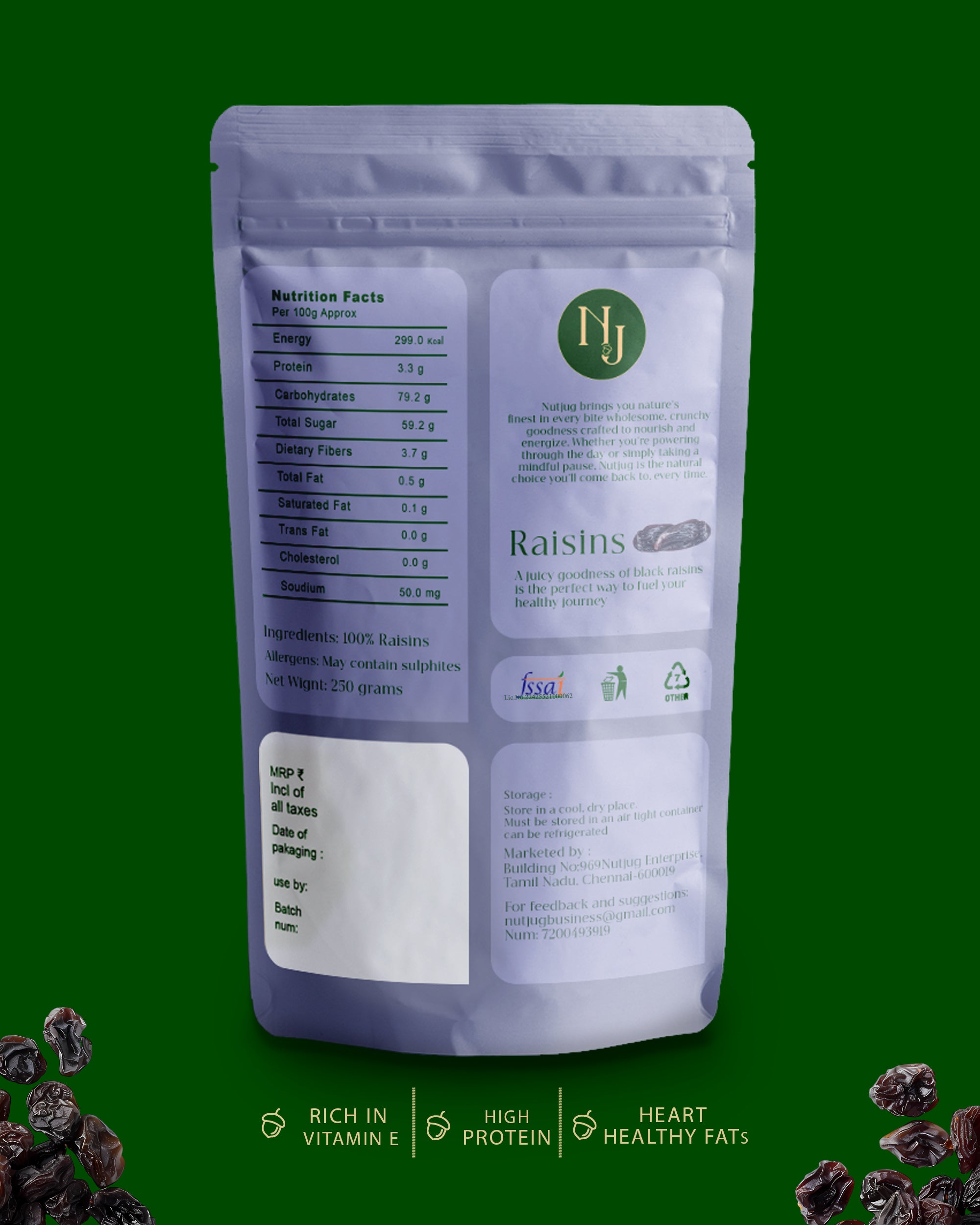 NUTJUG Black raisins (with seed) 250g