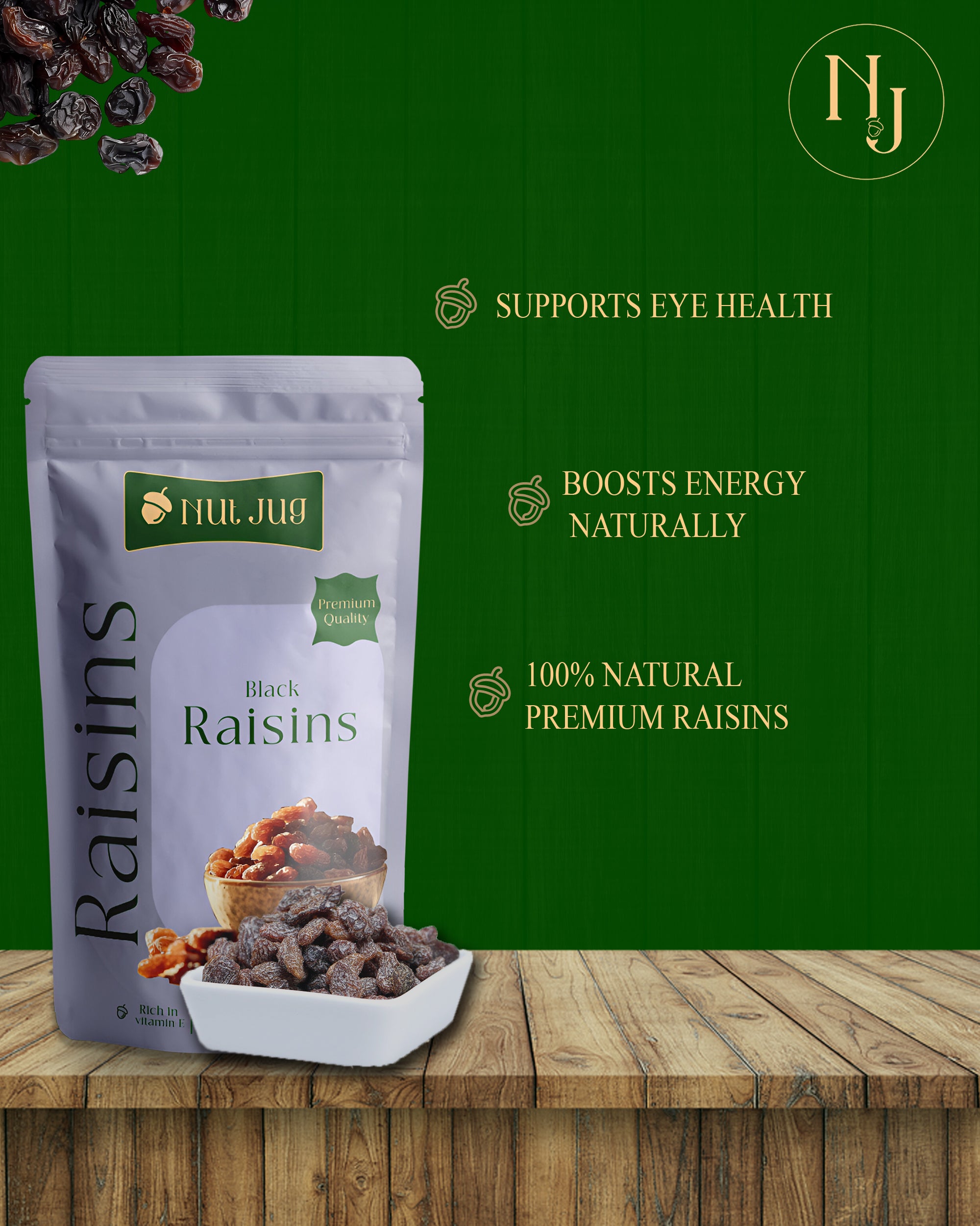 NUTJUG Black raisins (with seed) 250g